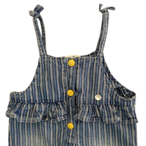 OM Love Striped Denim Ruffle Overalls Size 12-18 Months - Picture 8 of 8